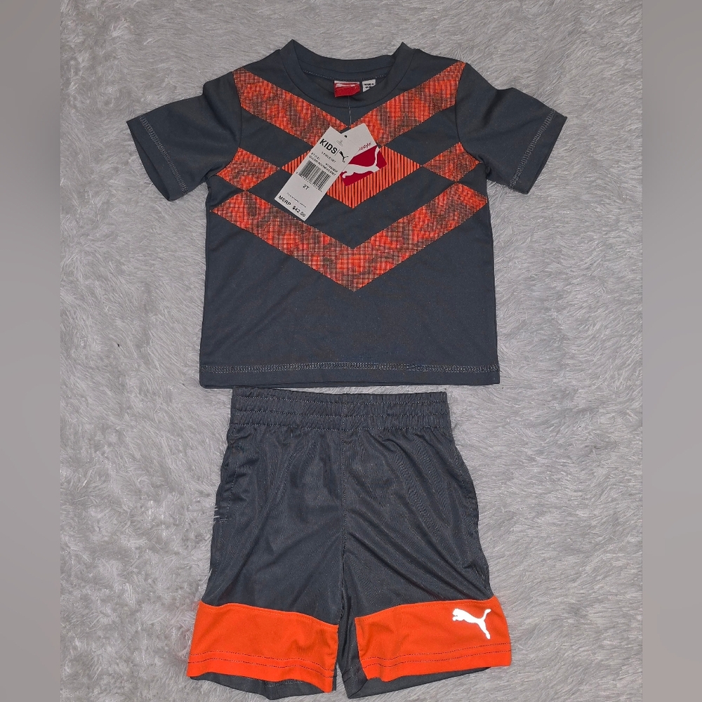 NewbPuma Kids Gray and Orange Shirt & Shorts Set sz 2T